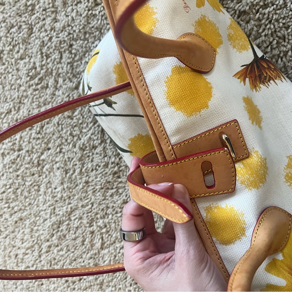 Dooney & Bourke Yellow Floral Tote with Tan Leather Handles - Picture 7 of 8